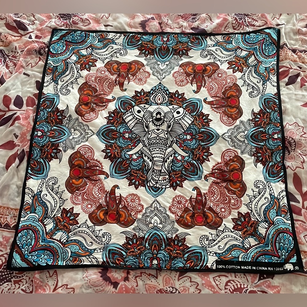Elephant and Floral Print Bandana